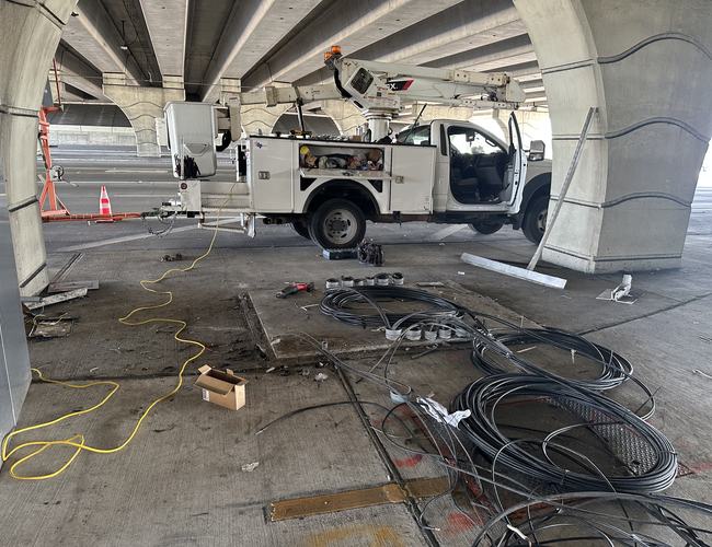 Cable work under an overpass